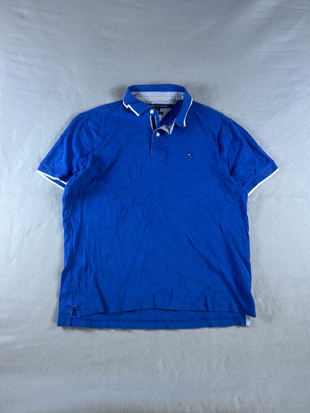 Tommy Hilfiger Button Up Polo Shirt Adult Medium Blue Classic Fit Summer Preppy